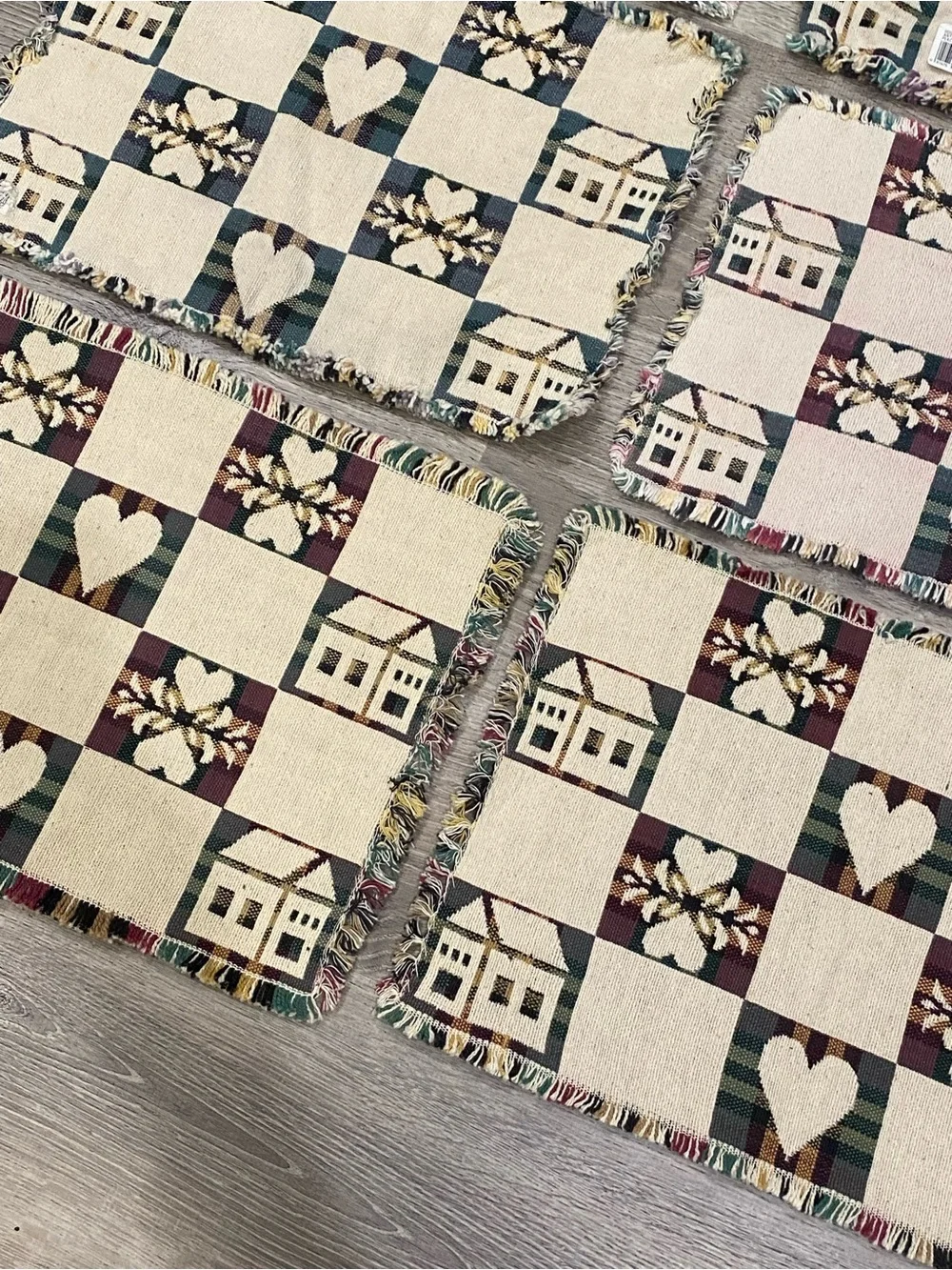 Vintage Park B Smith Woven Tapestry Placemats Set of 6 Houses Hearts